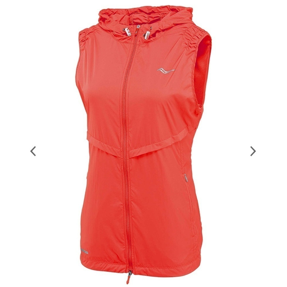 SAUCONY RUN SHIELD VIZI PRO LIGHTWEIGHT ZIP HOODED NEON BREEZE VEST, SIZE XS